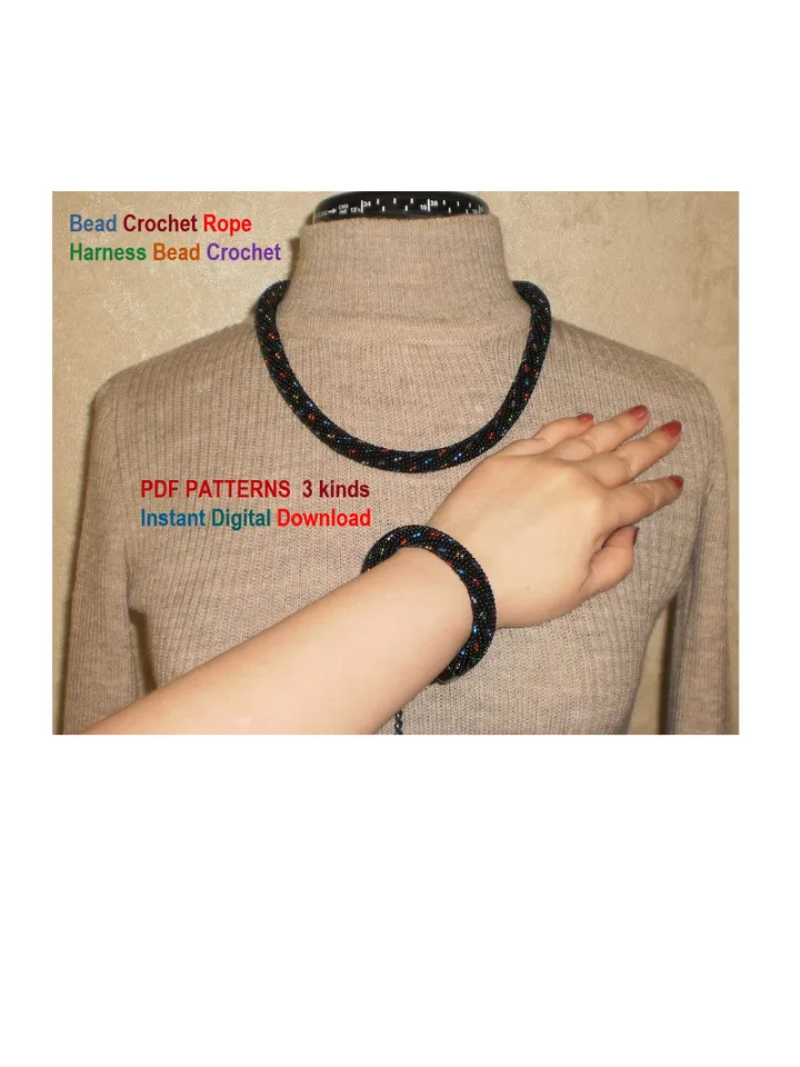Bead Crochet Necklace Bracelet patterns 3 types, Rope bead crochet, Instant Download, PDF patterns