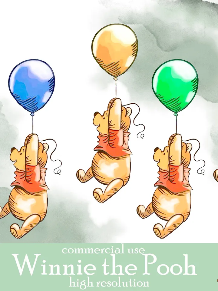 Winnie the Pooh clip art png watercolor; COMMERCIAL USE; Pooh Baby shower; Winnie Pooh Birthday scrapbooking stickers