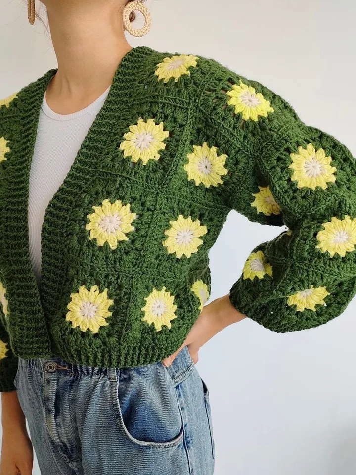 Cardigan crochet, granny squares cardigan, Daisy squares cardigan,cropped cardigan crochet pattern pdf