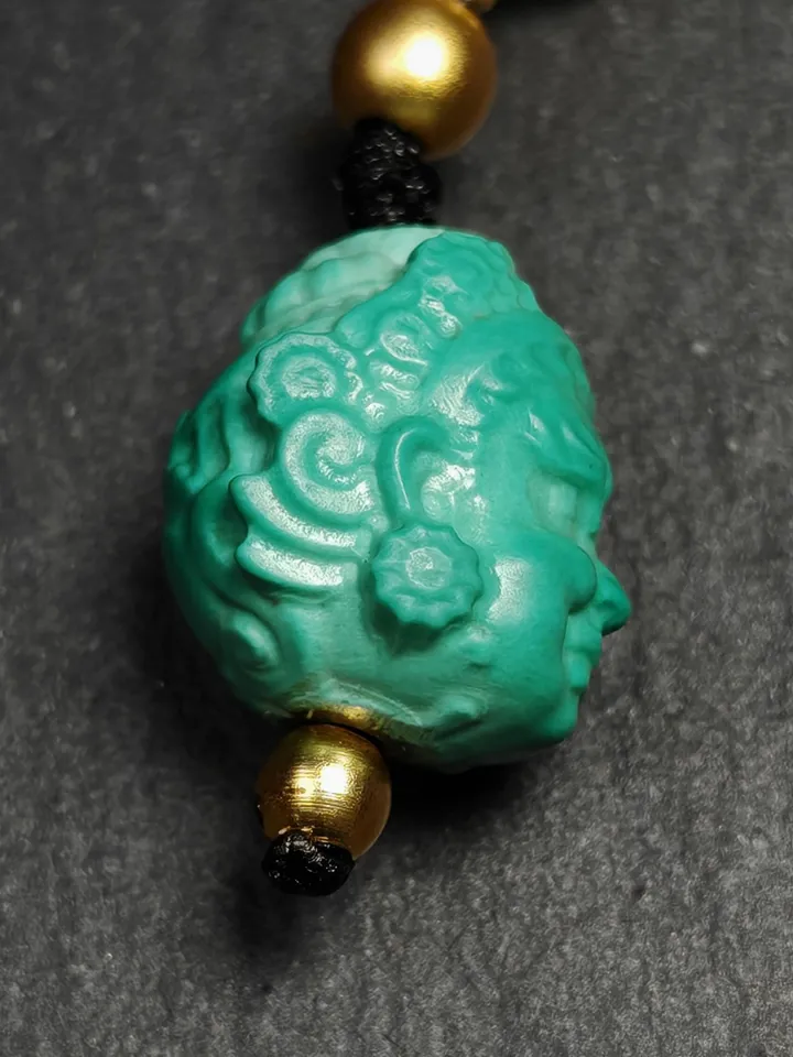 Optimized Turquoise Mahakala Amulet, Gandhanra Hand Carved Tibetan Protective Charm,Spiritual Necklaces