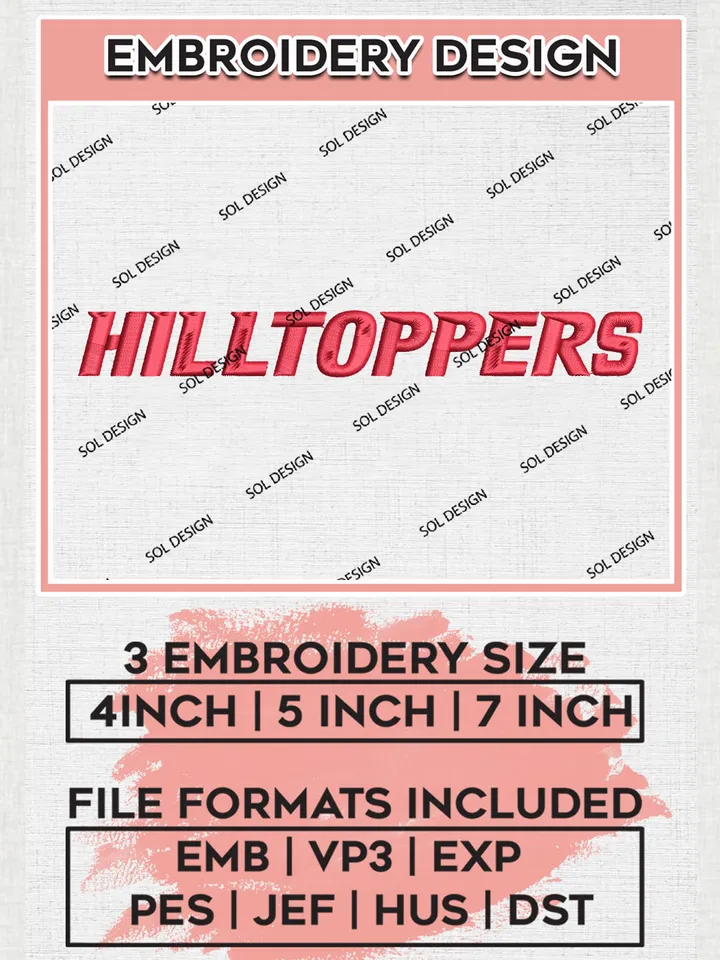 NCAA Hilltoppers Team Writing Logo Embroidery Design Files, NCAA Western Kentucky Hilltoppers Machine Embroidery, NCAA Teams, Game Day, 3 sizes, NCAA Machine embroidery designs, Digital Download