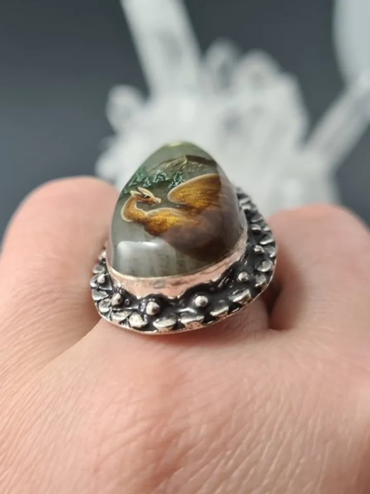 Dragon ring Labradorite ring Stone painting dragon Aaa large labradorite ring