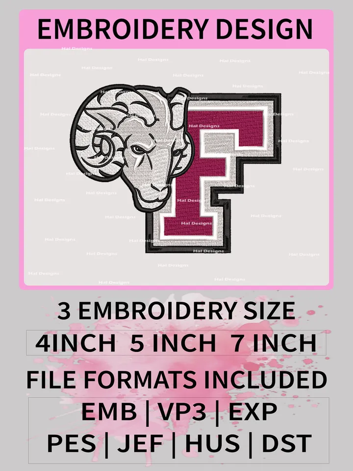 NCAA Fordham Rams Embroidery File, 3 Sizes, 6 Formats, NCAA Machine Embroidery Design, NCAA Logo, NCAA Teams