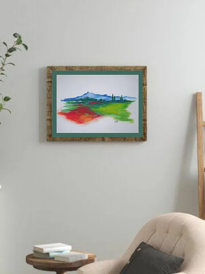 Tuscany Painting Original Art Landscape Wall Art Red Poppy Artwork Watercolor