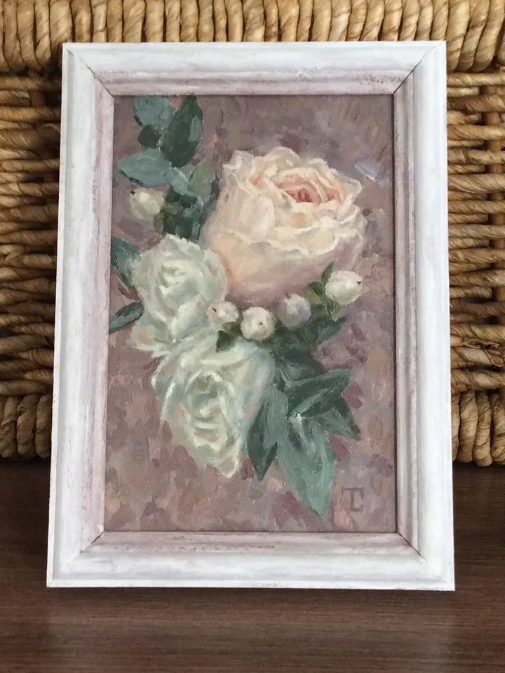 "Rose" oil small painting flower stilllife original wall art picture artwork floral