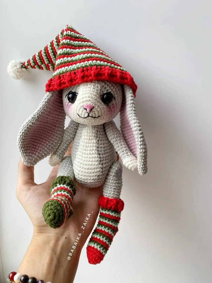 PDF Crochet Pattern Christmas Bunny, Small Toy Pattern, Amigurumi, Animal Pattern, Amigurumi Christmas pattern, TUTORIAL bunny in Eng