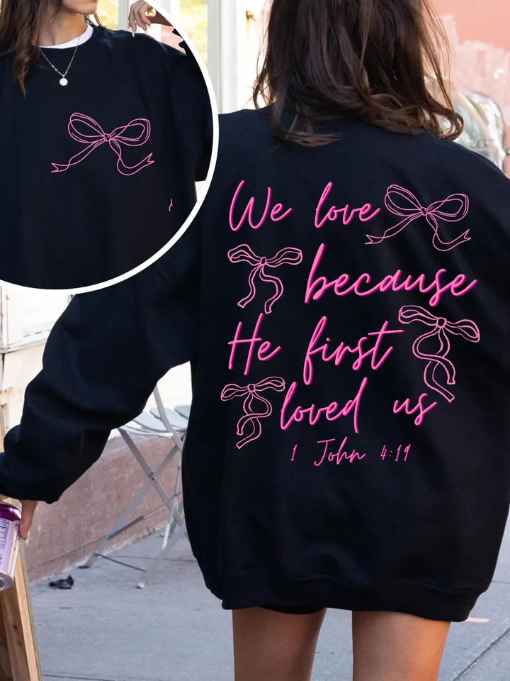 Coquette Jesus Valentine Cross Bow PNG, Christian Valentine png, He loved us first png, Jesus loves you, Pink Valentine, Jesus Valentine bow