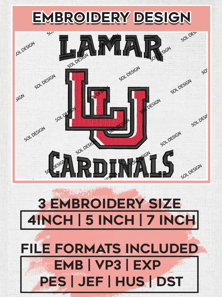 NCAA Lamar Cardinals Team Word Logo Embroidery Design Files, NCAA Lamar Cardinals Machine Embroidery, NCAA Teams, 3 sizes, NCAA Machine embroidery designs, Digital Download