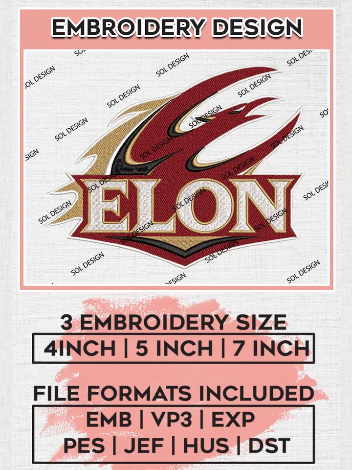 NCAA Elon Football Team Writing Logo Machine Embroidery Design, NCAA Elon Phoenix Team Design Design files, NCAA Team Embroidery Designs, NCAA Machine Embroidery Designs, Digital Download