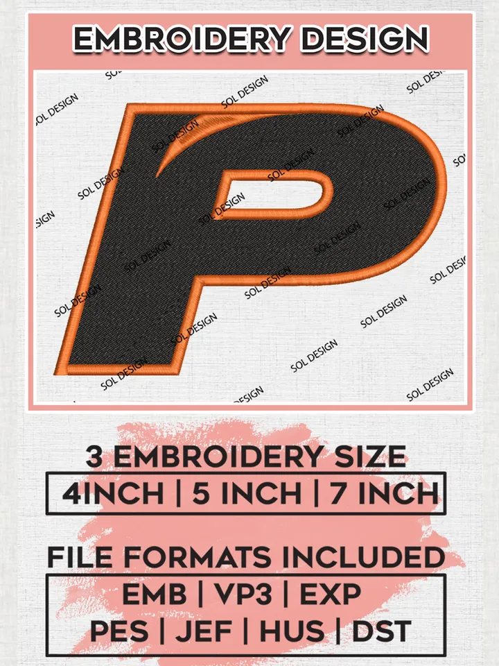 NCAA Pacific Tigers Team Letter Logo Embroidery Design Files, NCAA Pacific Tigers Machine Embroidery, NCAA Teams, Game Day, 3 sizes, NCAA Machine embroidery designs, Digital Download