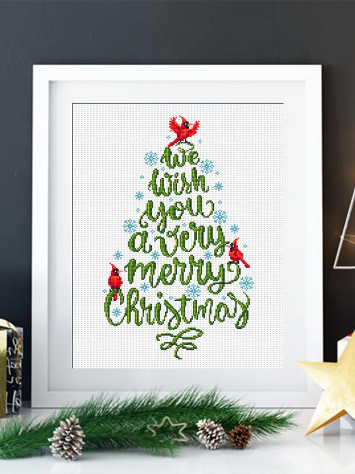 Christmas tree cross stitch pattern PDF download Mini cardinal cross stitch chart, Merry Christmas pattern digital PDF, DIY Home decor #N175