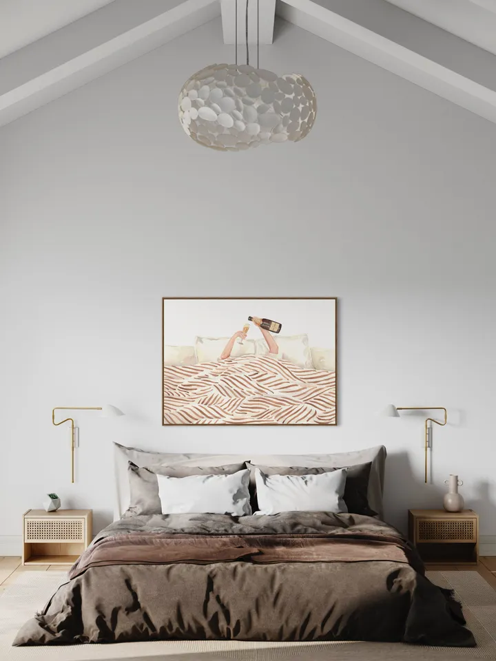 Woman Drinking Champagne In Bed, Watercolor Painting, Girls Bedroom Decor, Vintage Bar Print, Feminist Poster, Girly Wall Art, Alcohol Print