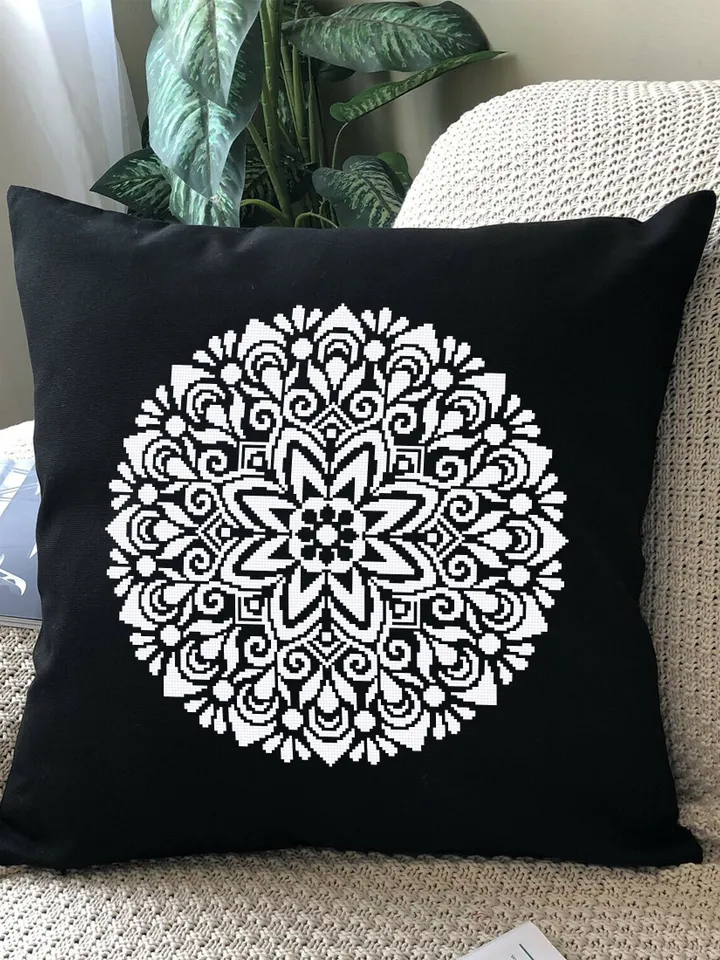 Monochrome mandala cross stitch pattern PDF instant download Mandala ornament cross stitch chart, Flower mandala pattern digital PDF #M175