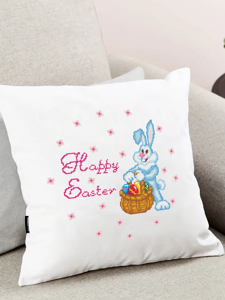 Easter bunny basket cross stitch pattern download PDF Cute rabbit cross stitch chart, Happy Easter ornament cross stitch, Easter eggs #T2