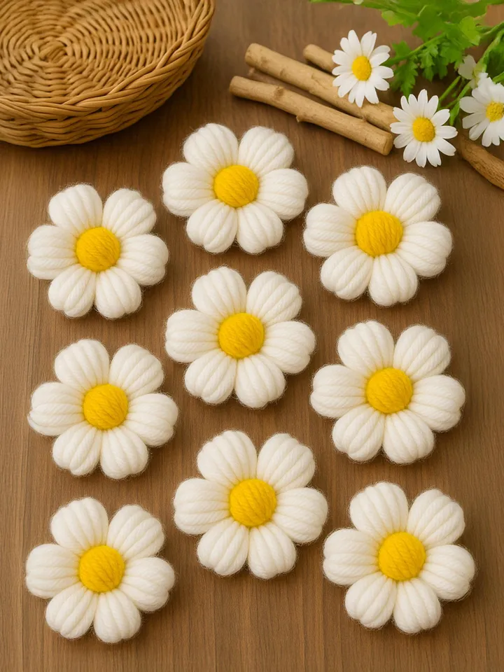 Puffy Crochet Flowers Applique - Colorful Daisy Embellishment for Sweater, Cardigan & Craft Decor - Cute Handmade Crochet Patch