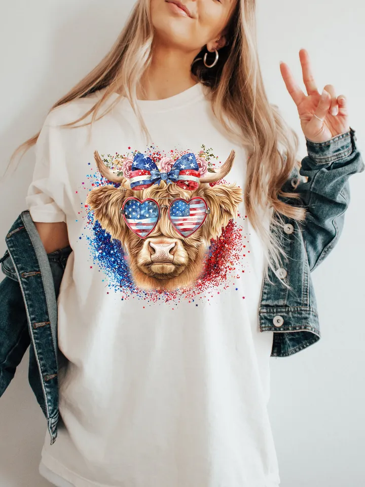 Western America Highland Cow png, America png, 4th Of july png, Western sublimation, American Flag Png, Usa png, America Designs, Freedom