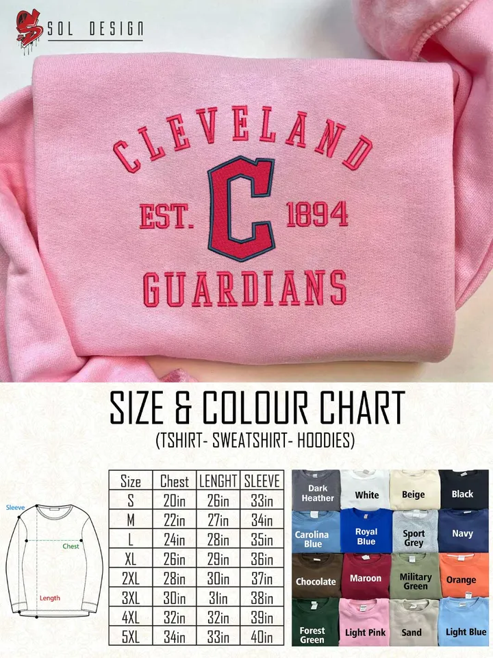 Cleveland Guardians Est 1894 Embroidered Sweatshirt, MLB Embroidered Sweatshirt, MLB Cleveland Guardians T Shirt, MLB Baseball Team Embroidered Hoodie, Unisex Crewneck, MLB Team Fan Gift Tee