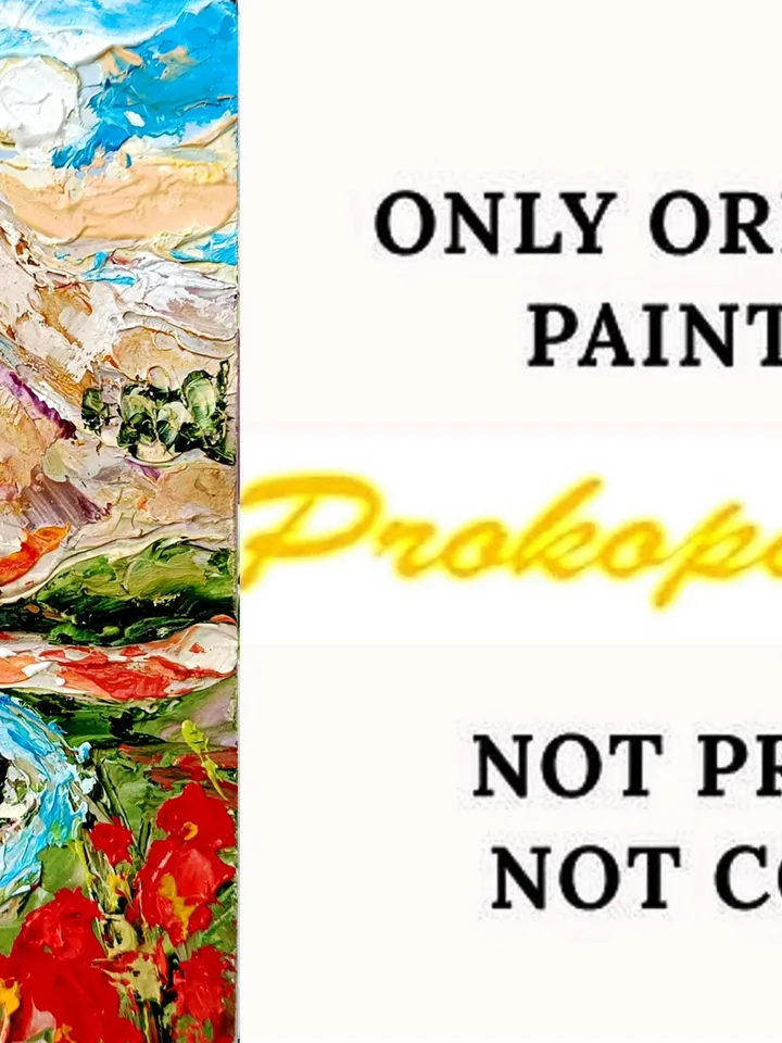 Rocky Mountains Painting Colorado Original Art Impasto Oil Painting Pine Trees Painting Poppy Small Wall Art  6 by 4 by Art ProkopaloSv
