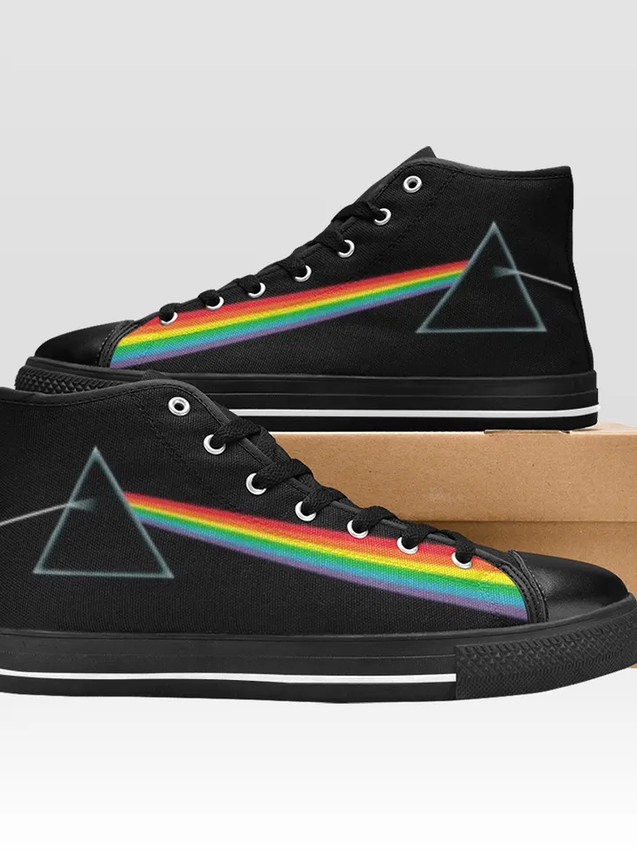 Dark Side of the Moon Shoes, High-Top Sneakers, Handmade Footwear