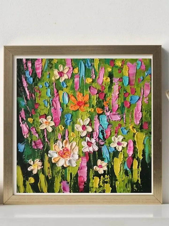 Wildflower Painting Original Art Impasto Oil Painting Flower Artwork by Verafe