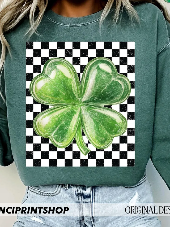 Retro St. Patrick's Day Shamrock Png, Retro Checkered St. Patrick's png, St. Patrick's Day png, Lucky png, Shamrock png, Sublimation design