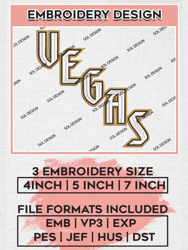 NHL Vegas Team Writing Logo Embroidery Designs, NHL Vegas Golden Knights Team Logo Embroidery, NHL Embroidery Designs, NHL Machine Embroidery Designs, Digital Download