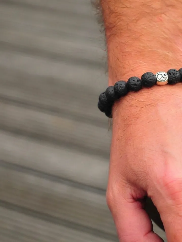 Couples Bracelets Set Genuine Lava Stone Ying Yang | Couples Gift Pairing Bracelets Gemstone Black | Couples Jewerly Bracelet Set Handmade