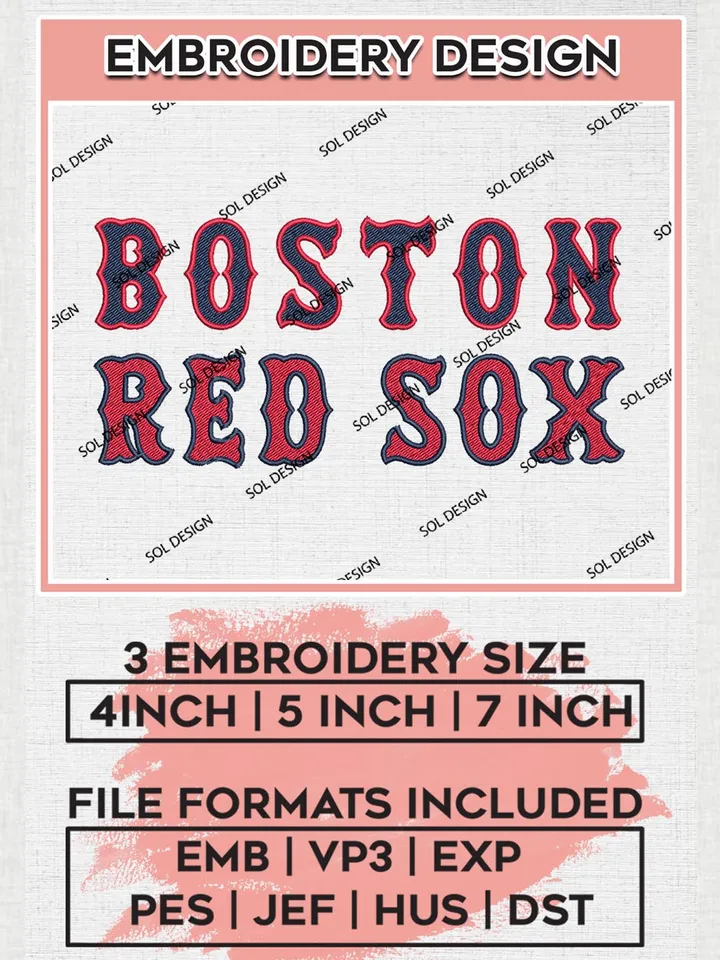 MLB Boston Red Sox Wordmark Logo Embroidery Files, MLB Boston Red Sox Team Embroidery, MLB Teams, 3 sizes, MLB Machine embroidery designs, Digital Download