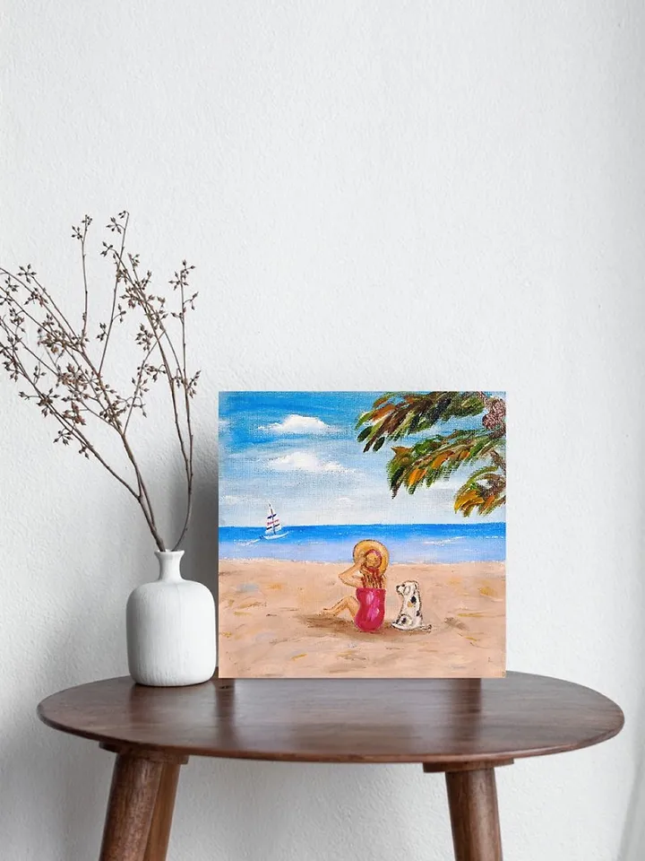 Girl with Dog Seaside Art of the Sea Beach Vacation Original Oil Painting