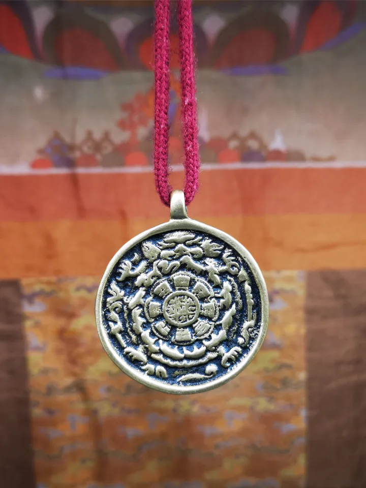 Gandhanra Vintage Tibetan Buddhist Calendar Badge,Melong Mirror, SIPAHO Amulet(srid pa ho),Jiugong Bagua,made of Copper,1.77"