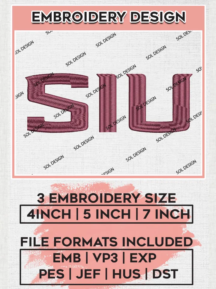 SIU Salukis NCAA Team Logo Embroidery Design Files, NCAA Southern Illinois Salukis Machine Embroidery, NCAA Teams, 3 sizes, NCAA Machine embroidery designs, Digital Download