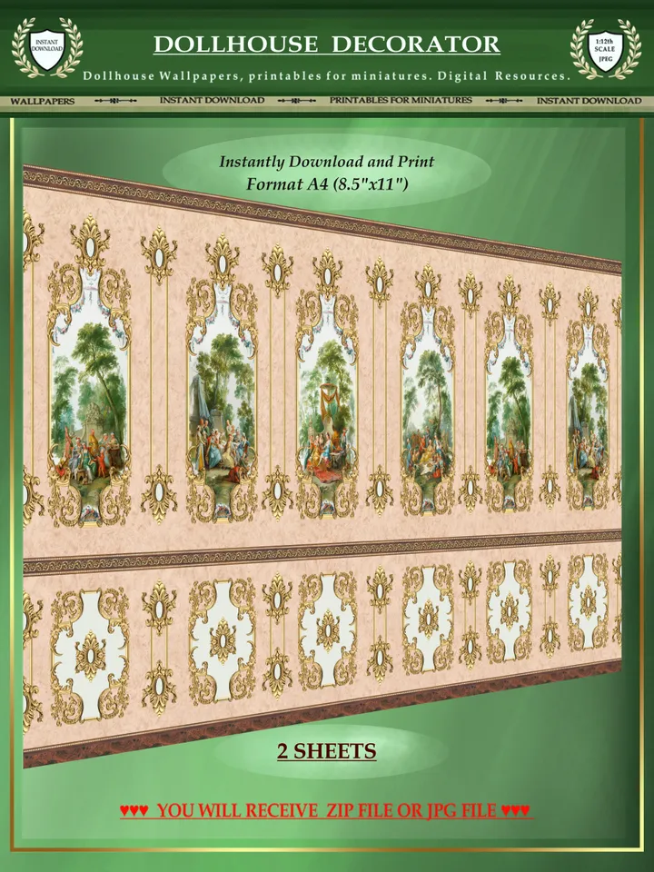 Wallpapers- Set 2 | Printables for Dollhouses and Unique Miniature Projects | Digital Downloads | in Scale 1/12th