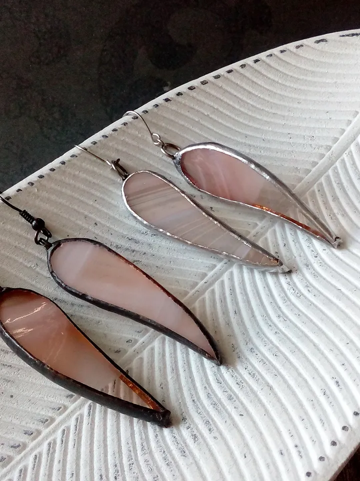 Dangle earrings, beige earring, glass earrings, simple stained glass, long earrings, kawaii earrings, petals