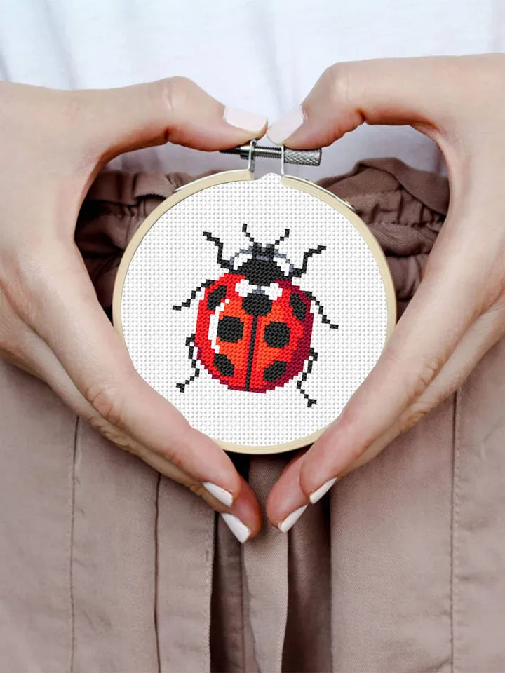 Small ladybug cross stitch pattern PDF instant download Beginner cross stitch chart, Ladybird pattern digital PDF, Insect cross stitch #K43