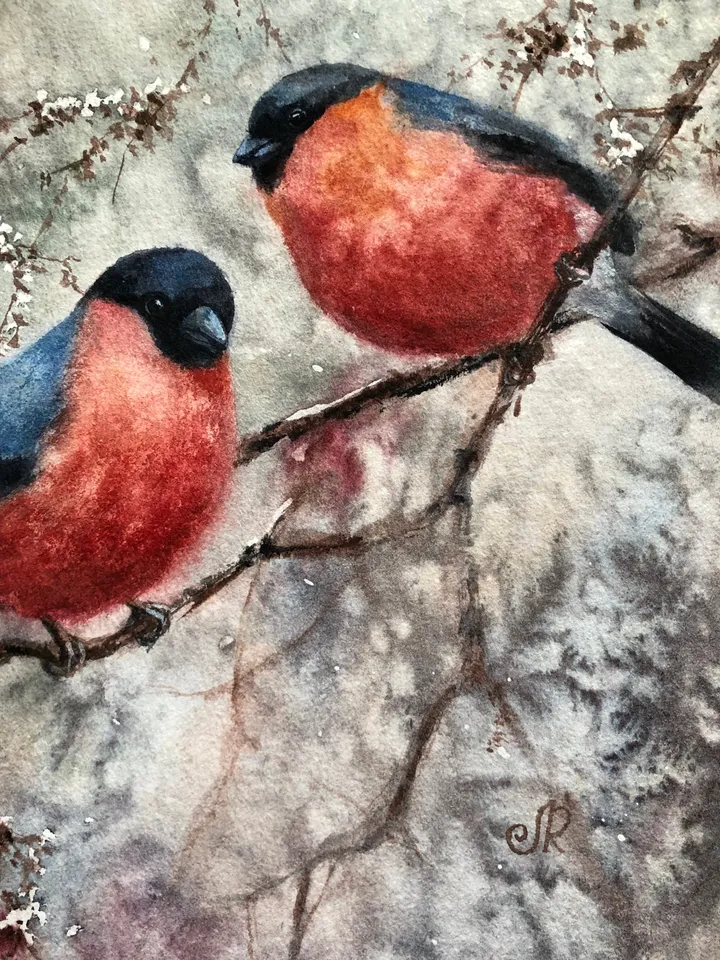 Birds Painting Original Watercolor Painting Animal Wall art Birds Artwork