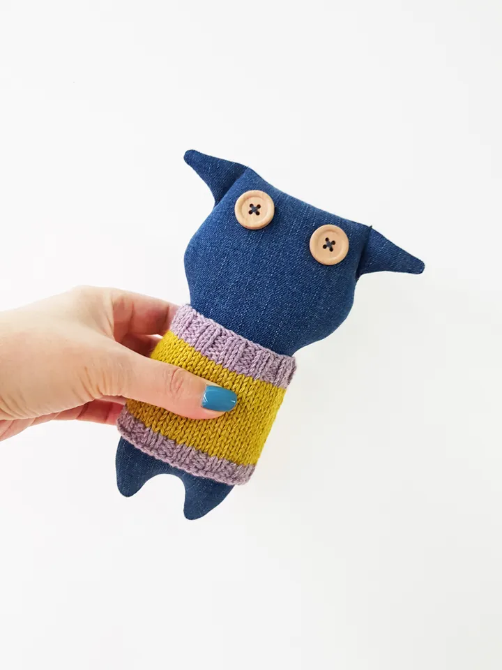 Stuffed animals patterns PDF for sewing and knitting Cat and Rabbit of denim, set of 2 tutorials