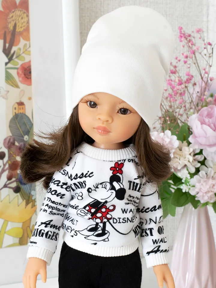 Black and white set clothes for Paola Reina doll, Siblies doll, Corolle, Minnie Mouse print, suit for 13" dolls