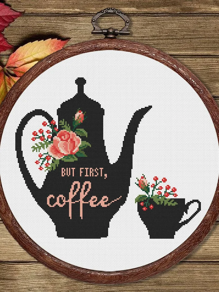 But First Coffee Cross Stitch Pattern, Kitchen Cross Stitch, Embroidery Coffee , Cup of Tea Cross Stitch Pattern, Modern Cross Stitch #kt003