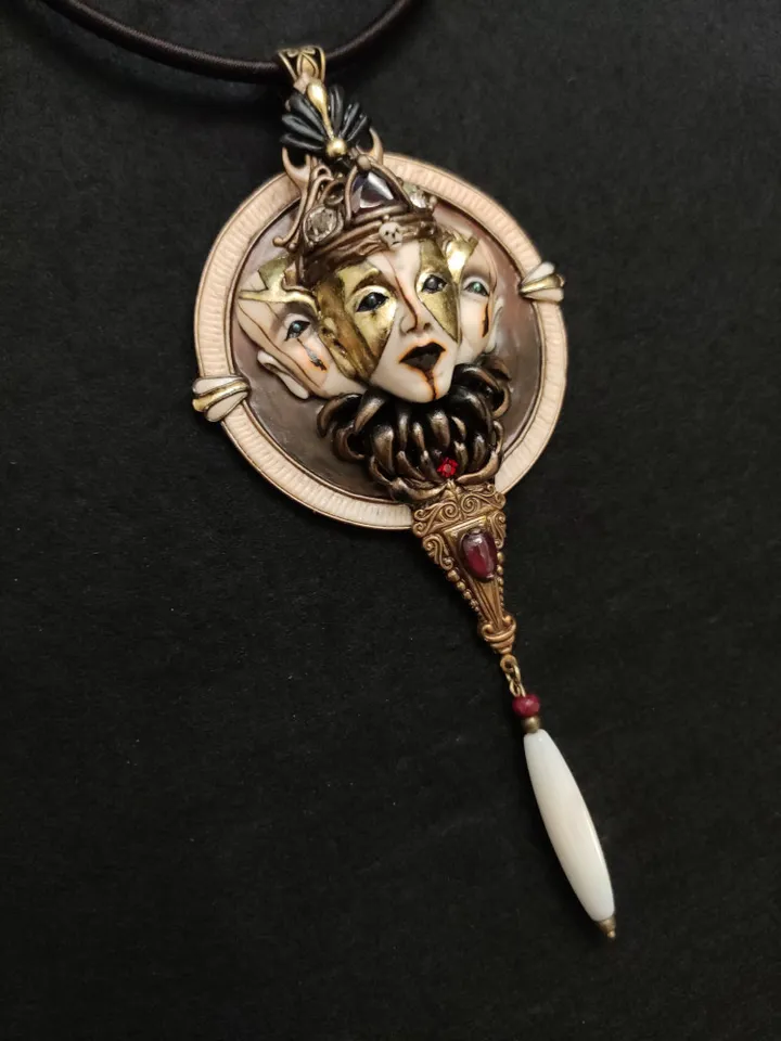 Venetian Mask Jewelry, Antique bronze necklace, Trinity Necklace