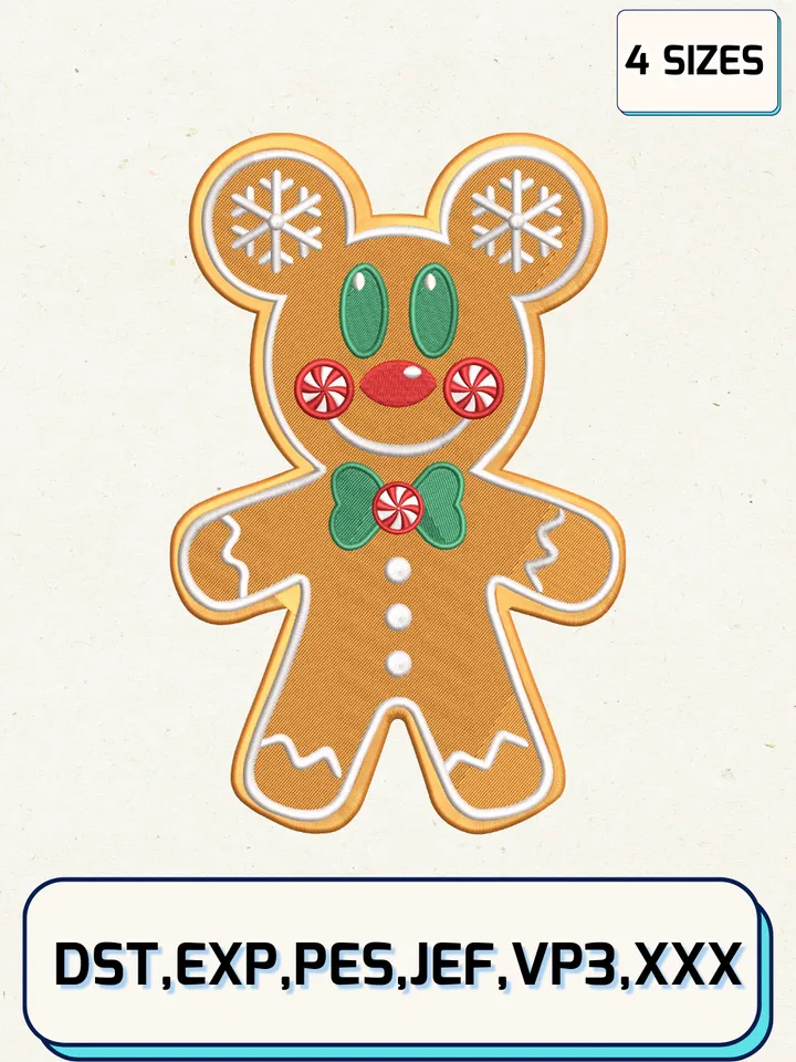 Disney Mickey Mouse Christmas Gingerbread Embroidery Design Files,Christmas Embroidery Designs,Machine Embroidery Files,4 Sizes
