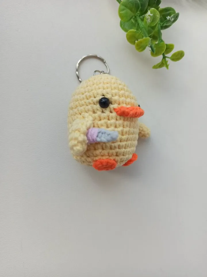 Crochet keychain duckling with a knife,cute bag charm,car accessories for women