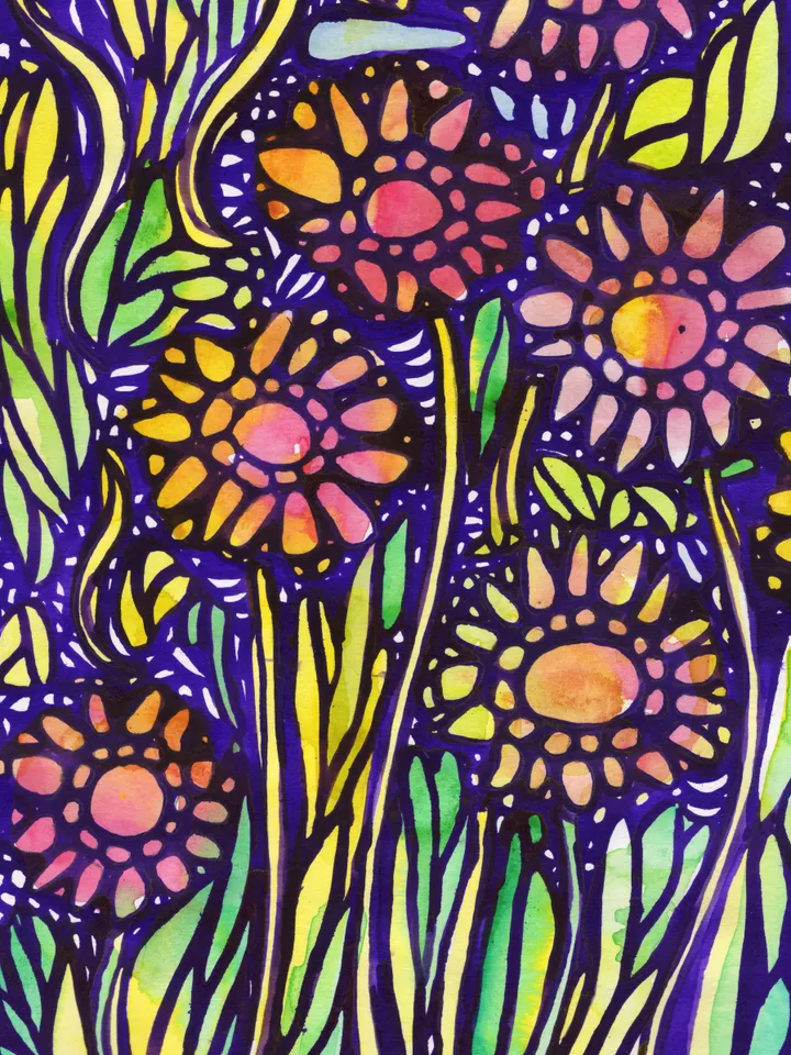 Watercolor painting. Abstraction. Flowers