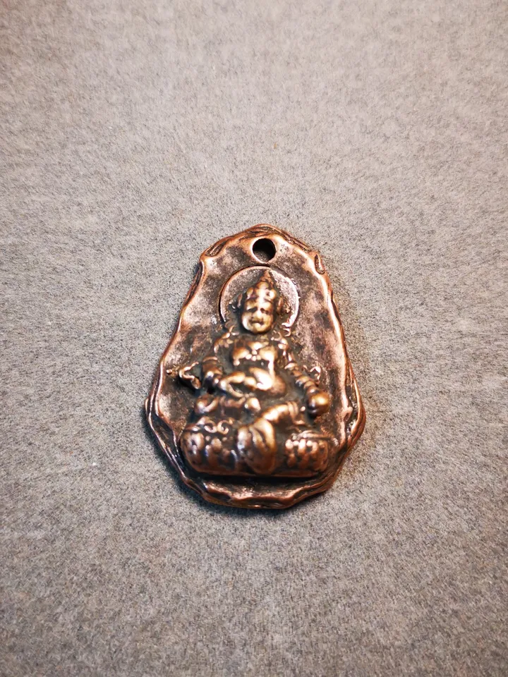 Gandhanra Handmade Amulet,Yellow Jambhala Pendant with Leather Necklace,Made of Brass