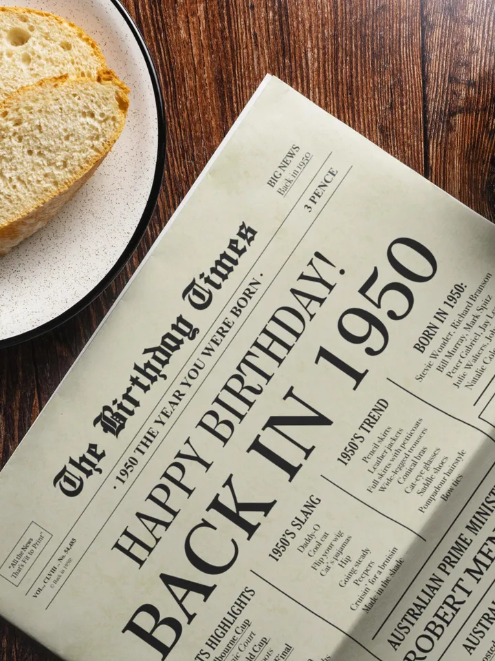 75th Birthday Newspaper Poster Australia, Born in 1950 Sign, Back in 1950 Aussie Printable, 75 Years Ago Birthday Decor, Digital Download