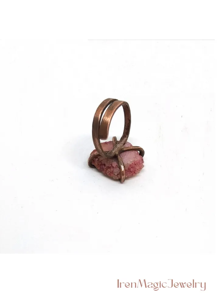 Raw Copper Ring with Stalactite Slice Quartz