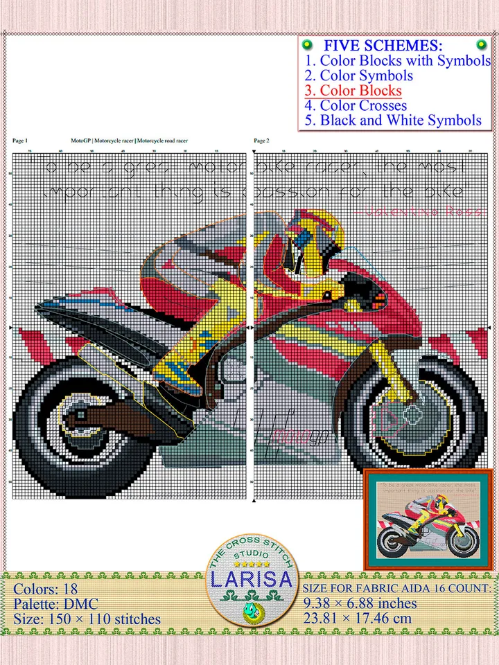 Motosport Cross Stitch Pattern | Motorcycle Racer | Motorbike | Sport Bike
