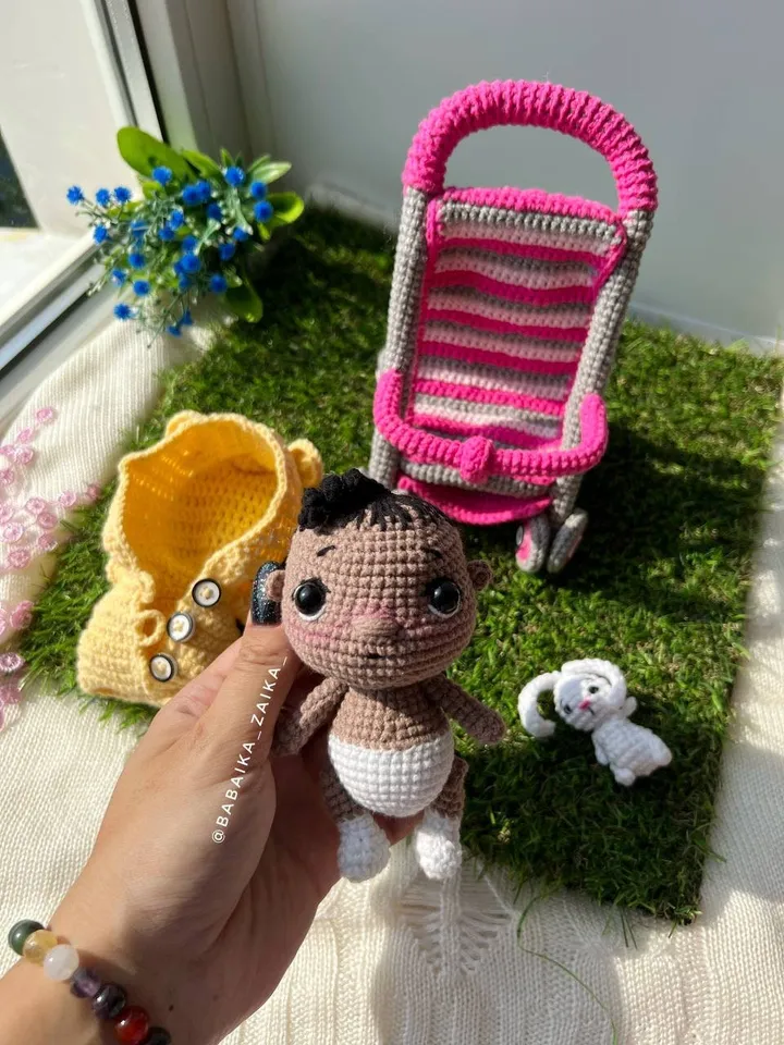 PDF Crochet Pattern Baby in a Baby Stroller, Amigurumi baby doll pattern, Crochet Stroller, Cute bunny, Crochet animal, Crochet carriage