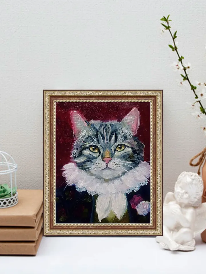 Cute Cat Painting Original Art Impasto Oil Painting Canvas Painting