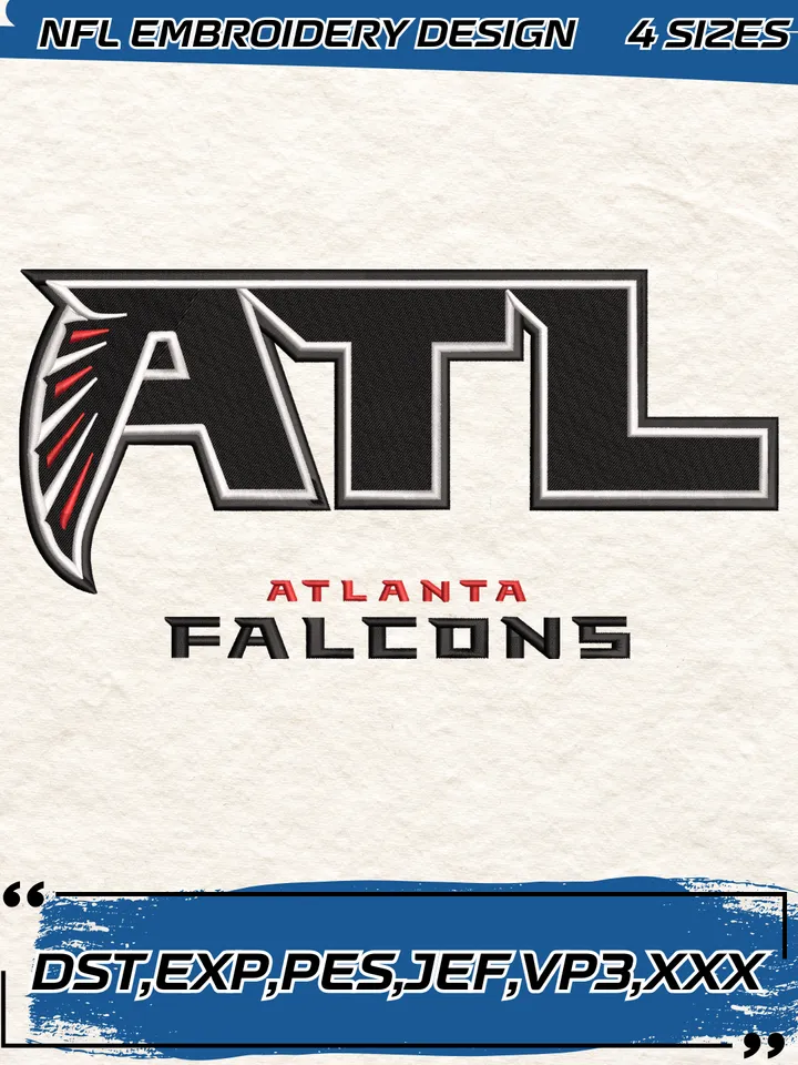 Atlanta Falcons Logo Embroidery Design,NFL Logo Embroidery Design,Machine Embroidery Design File,4 Sizes, Digital Download