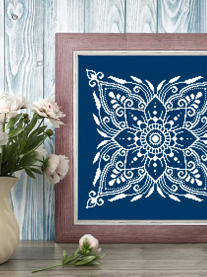 Flower cross stitch pattern PDF download Mandala cross stitch chart, Flower mandala pattern digital PDF, Floral ornament embroidery #M208